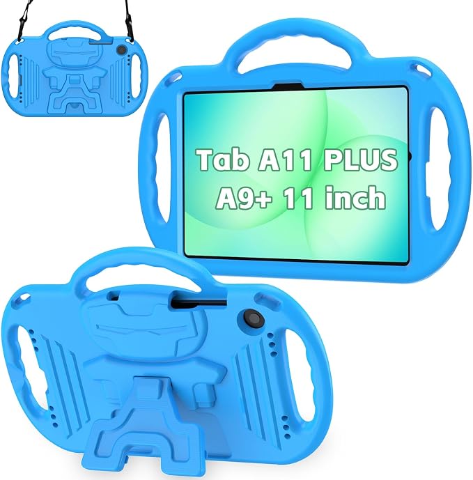 Kids Case for Samsung Galaxy Tab A11+ Plus/A9+ Plus 11 Inch Case with Strap Shockproof Lightweight Handle Stand 2025/2023 Model with Lanyard Black