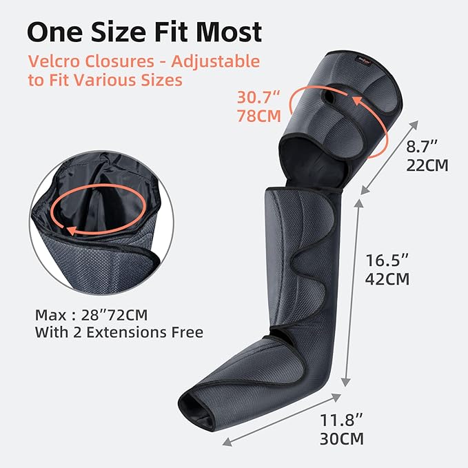 SHINE WELL Leg Compression Massager, Air Compression Massager for Circulation and Pain Relief, 3 Modes 3 Intensities 2 Extenders and Adjustable Wraps, Gift for Family or Friend