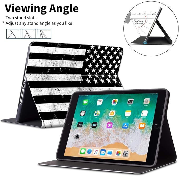 Case for Microsoft Surface Go 4/3/2/1 (2023/2021/2020/2018)-Slim PU Leather Lightweight Adjustable Stand Smart CoverAmerican Flag