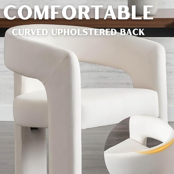Modern Barrel Dining Chairs Set of 3, Velvet Upholstered Accent Side Chair with Arms Comfy Makeup Vanity Chairs, Dining Living Room Kitchen Chairs, Beige