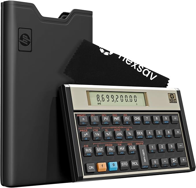 HP 12C Financial Calculator – 120+ Functions: TVM, NPV, IRR, Amortization, Bond Calculations, Programmable Keys – RPN Desktop Calculator for Finance, Accounting & Real Estate – Includes Case + Cloth