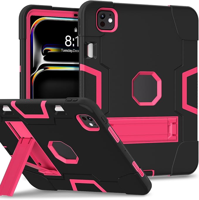 Tablet case for iPad Pro 11 Inch 2024 (5th Gen)Hard PC Soft Silicone Protective Kickstand tab Case for iPad Pro 2024 11 (Model: A3006/A2836/A2837) Pencil Holder Kickstand Cover Black