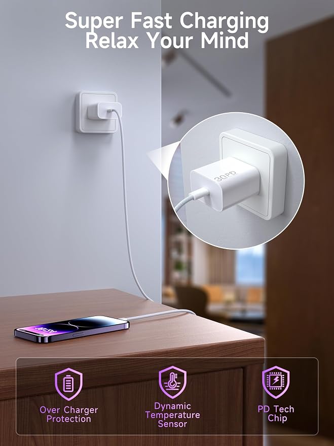 30W i Phone 14 13 12 11 Charger 6.6FT Long Fast Charging Lightning Cable with USB C iPhone Chargers Type C Wall Charger Block for iPhone 14/14 Pro Max/13/12/11/XS/Max/XR/X/SE