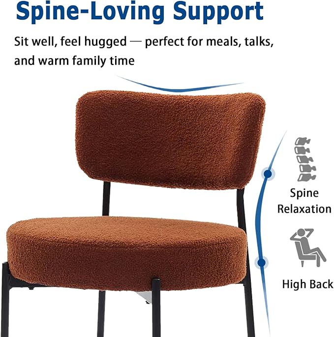 Brown Boucle Dining Chairs Set of 8, Upholstered Dinner Chair with Metal Frame, Dining Room Chairs with Padded Seat, Round Modern Seating for Living Room