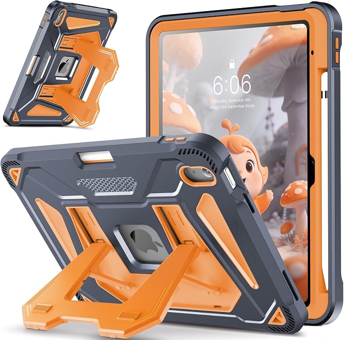INFILAND Kids Case for iPad A16 11th Generation 11 Inch (2025) iPad 10th Generation 10.9 Inch (2022) Heavy Duty Rugged Shockproof Protective Cover with Dual-Support Folding Kickstand (Black)