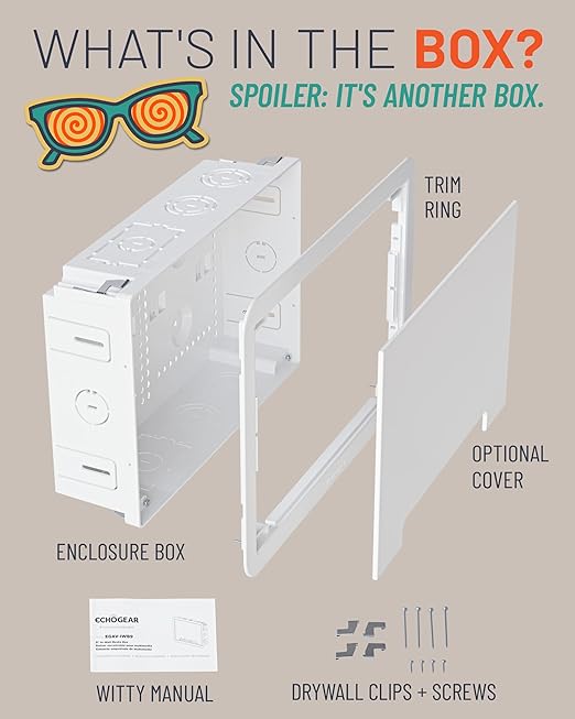ECHOGEAR 9" in-Wall TV Media Box - Recessed TV Outlet & Network Enclosure - Works with Roku, Apple TV, Fire TV Stick, & Samsung One Connect Mini - WiFi Friendly Cable Management Kit