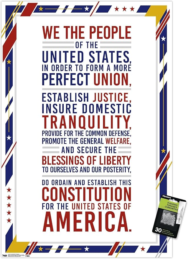 Trends International The United States Of America - Constitution Preamble Wall Poster, 22.37" x 34.00", Poster & Push Pin Bundle
