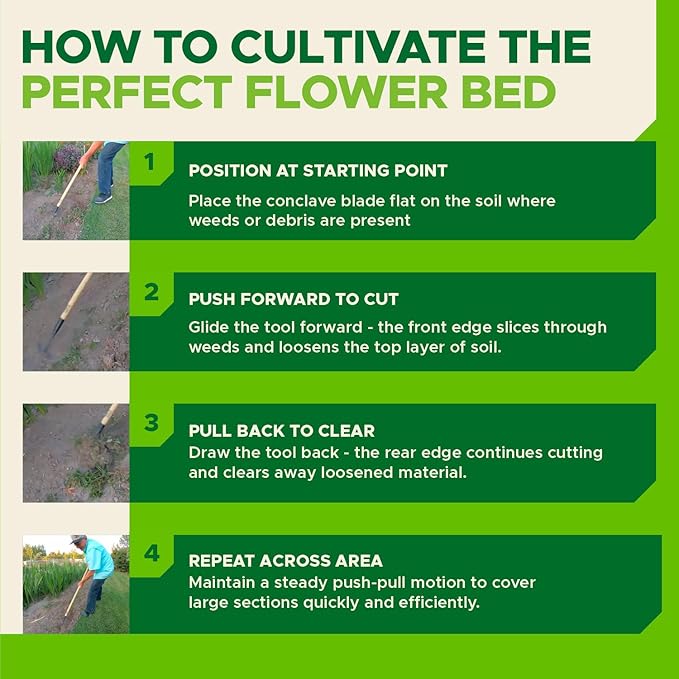 Weeder Tool for Lawn & Garden - Garden Cultivator Long Handle for Large Areas, Gardening Hand Weeding Tools, Long Weed Puller Tool Lawn Cultivator for Grass, Flower Beds or Backyard - KWIK EDGE Boss