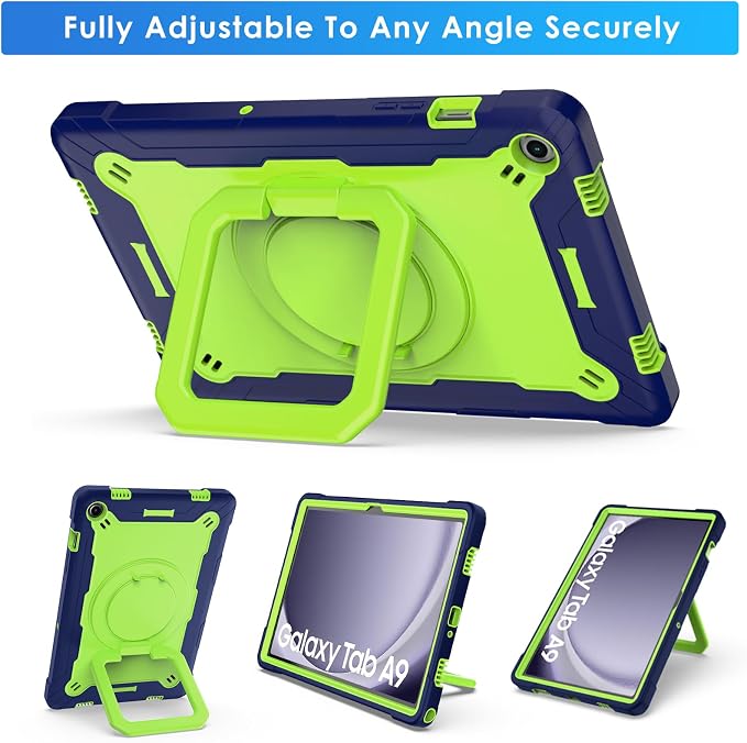 DETUOSI Galaxy Tab A9 Plus Case - Shockproof with 360 Stand &amp Strap Heavy Duty for SM-X210/X216/X218 Black