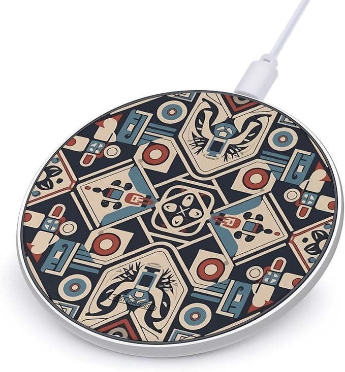 Tribal Style Pattern Wireless Charger Fast Charging Pad | Anti-Slip Qi Certified Wireless Charging Pad for All Phones with Wireless Charging Function for Home Office Travel