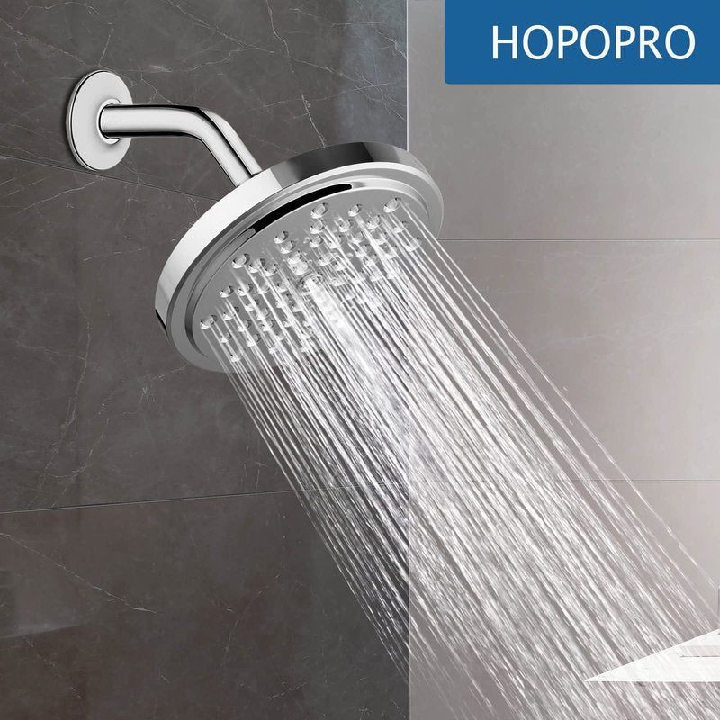 HOPOPRO 6 Inches Shower Arm with Flange - Wall Mount Replacement Angle Shower Head Arm For Fixed Handheld Showerhead - Including Teflon Tape - NBC News Recommended Brand - Stainless Steel - Chrome