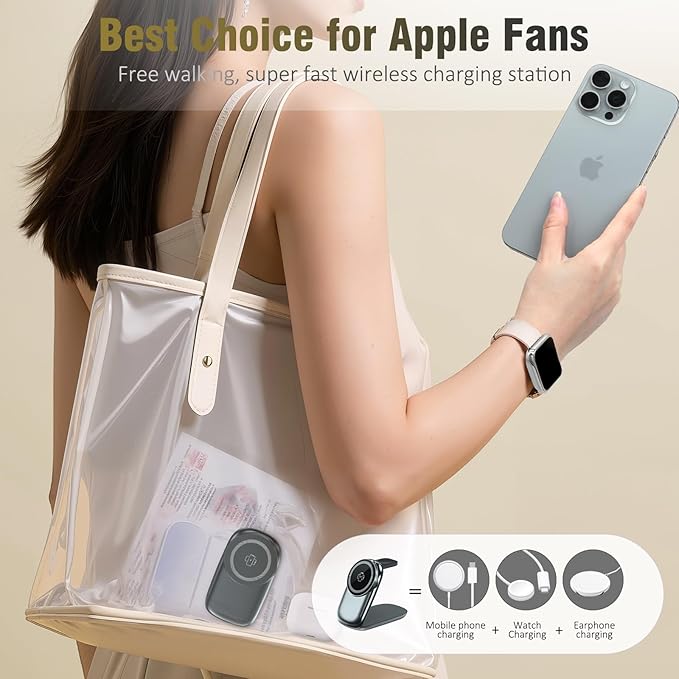 3 in 1 Folding Charging Station for iPhone 16e/16/15/14/13/12 Compatible with Apple Watch 10/9/8/7/6/5/4/3 Ultra,Wireless Charging Station for Airpods/4/3 pro