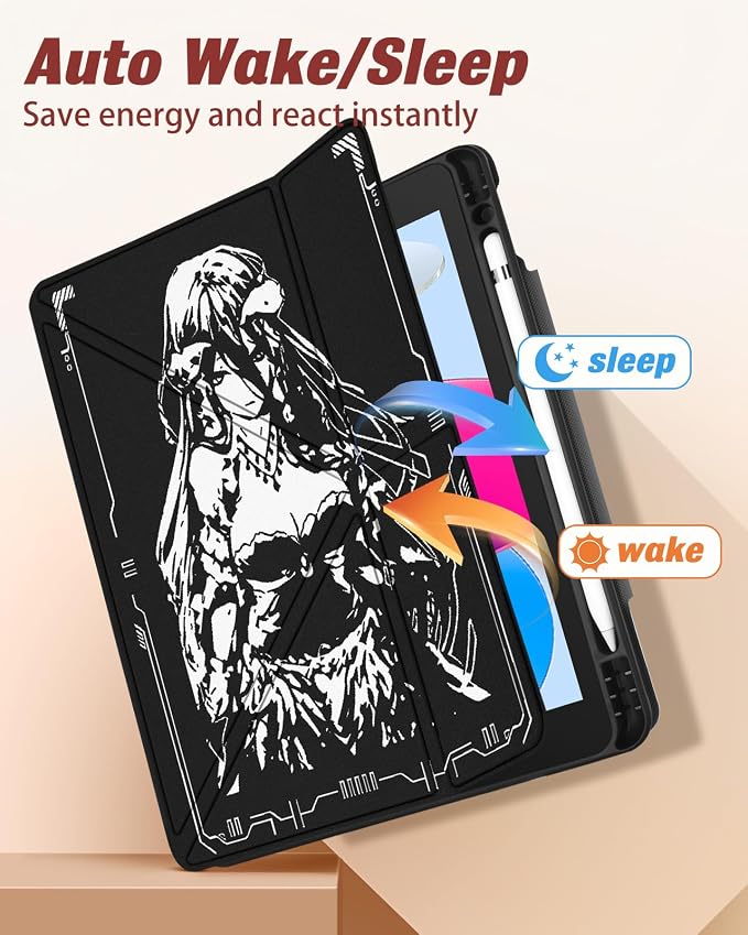 for iPad 9th/8th/7th Generation 10.2 Inch Case with Pen Holder for Boys Girls Women Men Cute Cartoon Anime Cool Funny Protector Stand Tablet Cover for Apple i Pad 7/8/9 Book Cat