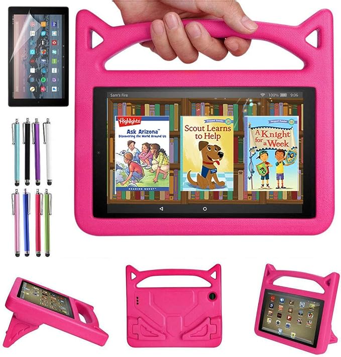 Case for Amazon Fire HD 10 Inch Tablet (11th Generation 2021 Released) - Lightweight Shockproof Kickstand Handle Kids Cover Case + 1 Screen Protector and 1 Stylus (Black)