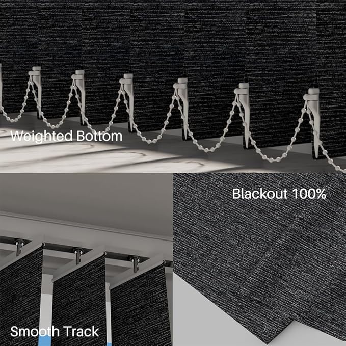 Blindify Motorized Vertical Blinds Compatible with Alexa Google Home, Blackout Sliding Door Shades Smart Vertical Blinds Remote Control Customize, Black