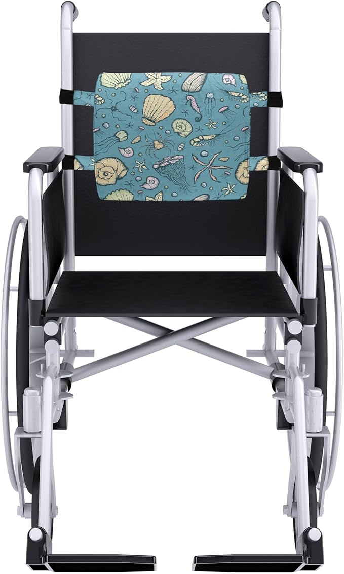 Ambesonne Under The Sea Lumbar Back Support Pillow, Summer Beach Theme with Hand-Drawn Clams Nautilus Jellyfish Shrimp Shapes, High Density Foam for Office Chairs Car Seats, 14" x 13", Cadet Blue