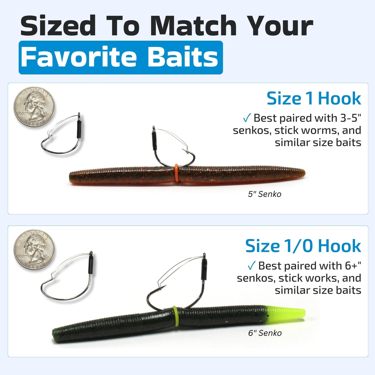 Harmony Fishing - Razor Series Wacky Weedless WG Hooks (Size 1, 10 Pack) - The Ultimate Bass Fishing Hooks for The Wacky Rig & Neko Rig