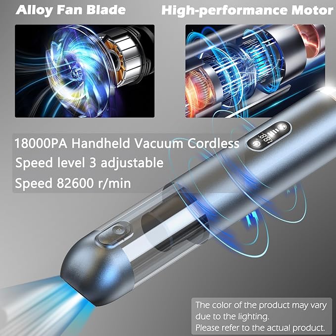TEZILON Car Vacuum Cleaner 18000Pa Powerful Suction HEPA Filter, Portable Cordless Handheld Vacuum Vehicle Home with LED Display Air Duster Rechargeable Lightweight Multi-Nozzles for Pet Hair Keyboard