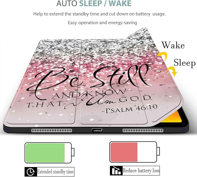 for iPad Pro 12.9 Case 4th Generation 2020 &amp 2018Pencil Holder Auto Sleep/Wake Back Smart Soft TPU Case Cover for iPad Pro 12.9 4th GenPink Bible Verse Psalm 46:10