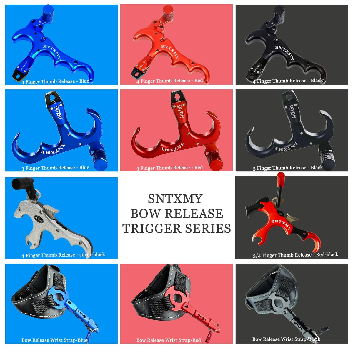 sntxmy Bow Release for Compound Bow, Archery Release Trigger, Compound Bow Release, Thumb Release. (4 Finger Bow Release, Red)