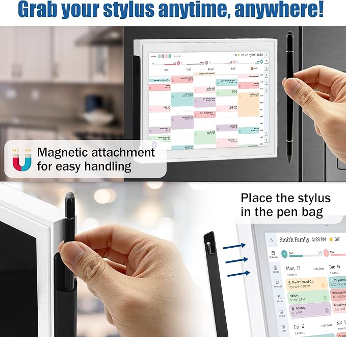 2 Pack Screen Protector and 3 in 1 Stylus Pen for 15 Inch Digital Calendar | Anti glare finish reduces reflections while dual tips offer smooth control and the magnetic case keeps it easy to store.