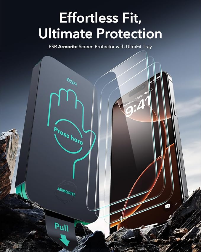 ESR 3 Pack for iPhone 14 Plus/13 Pro Max Screen Protector Armorite | 7X Impact Absorption 9H+ Tempered Glass Easy One-Pull Installation Full-Coverage Protection UltraFit Tray Bubble-Free