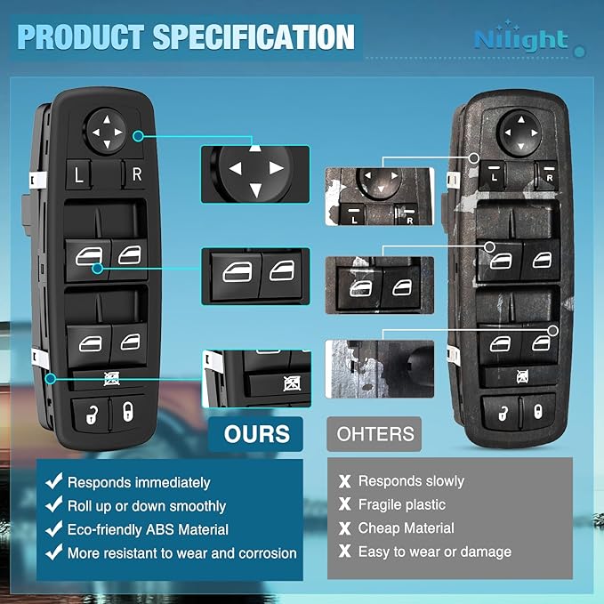 Nilight Master Power Window Switch Compatible for 2013 2014 2015 2016 Dodge Dart Jeep Cherokee Chrysler 200 Front Left Driver Side Windows Control Switches