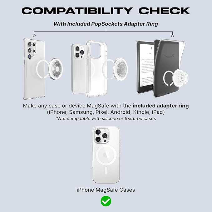 PopSockets Phone Grip for MagSafe with Kickstand, Magnetic Stand, Swappable Top, Secure Hold for iPhone MagSafe Cases, Phone & Tablet Grip - Clear