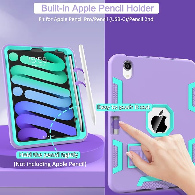 CCMAO iPad mini 5 Case 2019 iPad mini 4 Case 2015 Heavy Duty Shockproof Hybrid Protective Cover for iPad mini 5th/4th Generation 7.9 inch Purple+Green