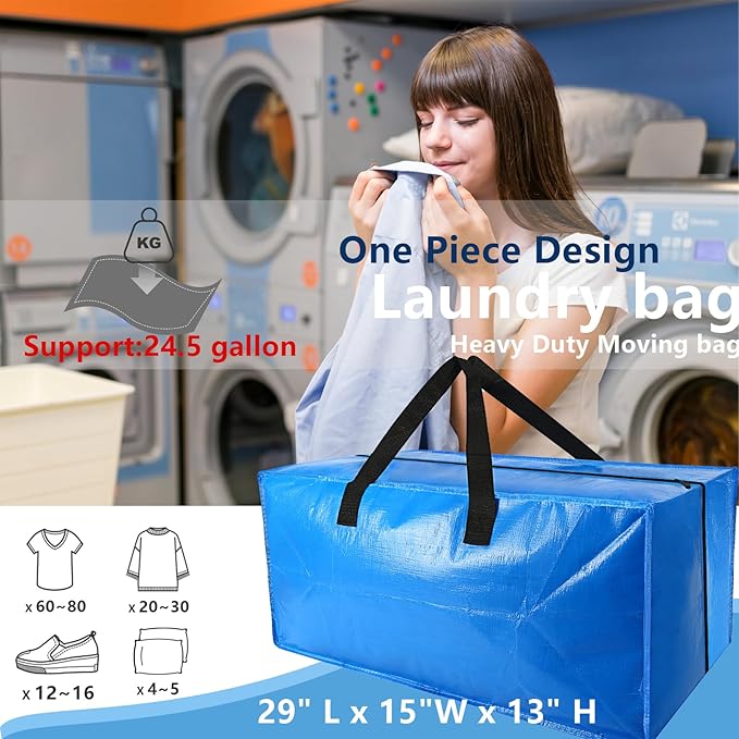 2 Pack Heavy Duty Extra Large Moving Bags Storage Tote - Strong Handles& Backpack Straps - Space Saving Storage Bags Alternative to Moving Boxes and Bins,Compatible with Ikea Frakta Cart, Blue