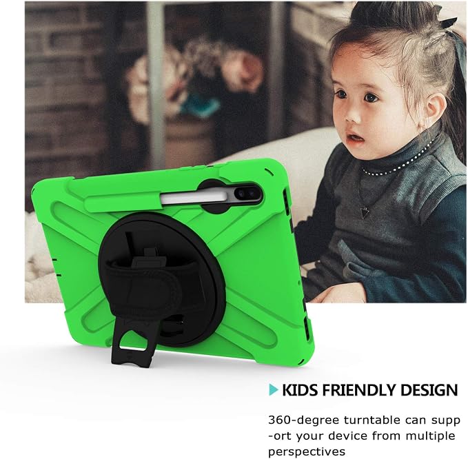 KIQ Galaxy Tab S7 Case 11 Shockproof Heavy Duty Durable Dual-Layer Cover Kickstand Hand Strap Shoulder Carrying Sling for Samsung Galaxy Tab S7 T870/ Samsung Galaxy Tab S8 X700 (Shield Green)