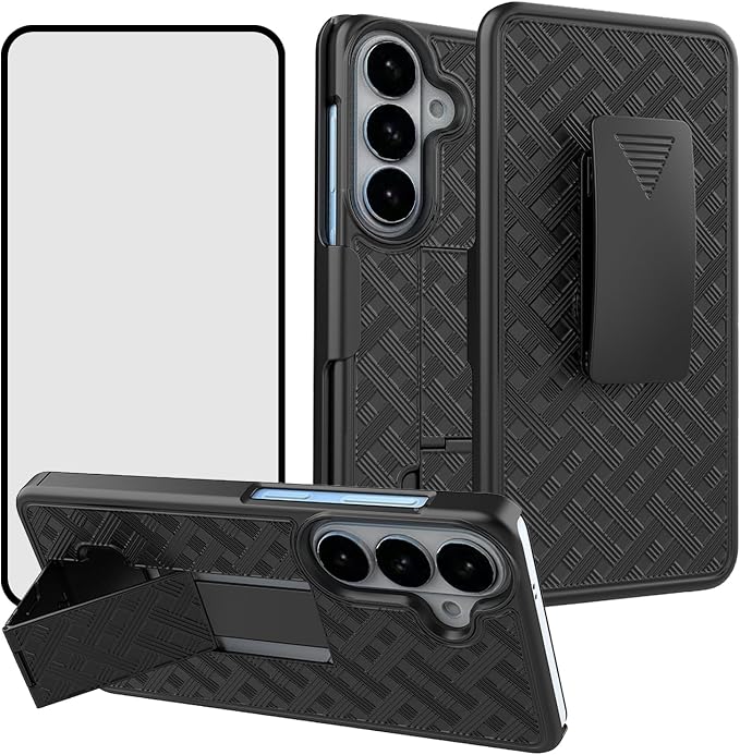 Ailiber for Samsung Galaxy S26 Stand Case Belt Clip Screen Protector-Black | Swivel Kickstand Holder Holster Slim Shell Slide Pouch Full Body Protective Rugged Shockproof Drop Defense Cell Phone Co