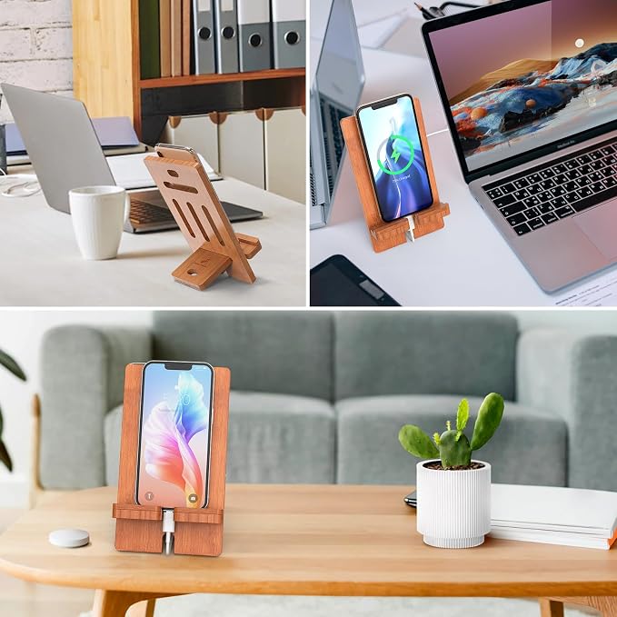 Pezin &amp Hulin Cell Phone Tablet Stand Bamboo Wooden Smartphone Desktop Dock Holder Compatible with Pad Tablet Mini E-Reader (Brown)