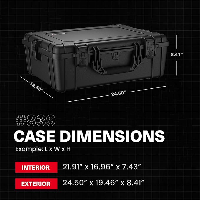 Condition 1 25" Large Waterproof Hard Case Model 839 with Foam, Portable Protective Storage Box for Travel, Hunting, Military, Tactical, Made in USA, 24.50"x 19.46"x8.41" Flat Dark Earth