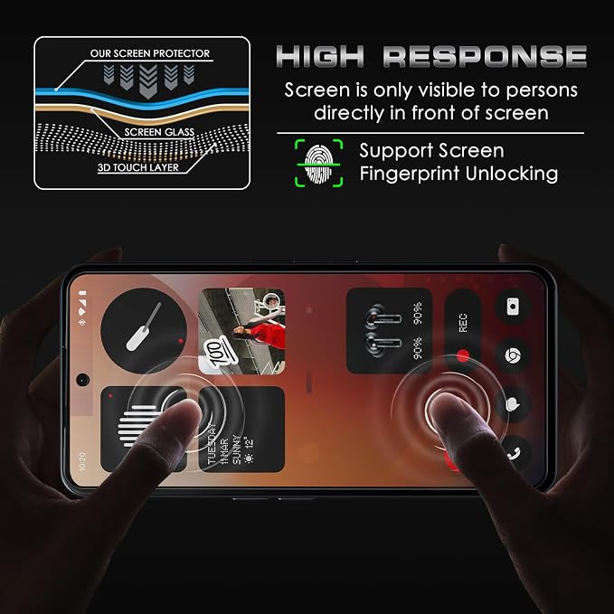 4 Pack Nothing Phone (3a) Pro 5G Privacy Screen Protector 2 Pack Privacy Tempered Glass Film and 2 Pack Camera Lens Protector Anti-Spy Protection for Nothing Phone (3a) Pro 5G Screen Protector
