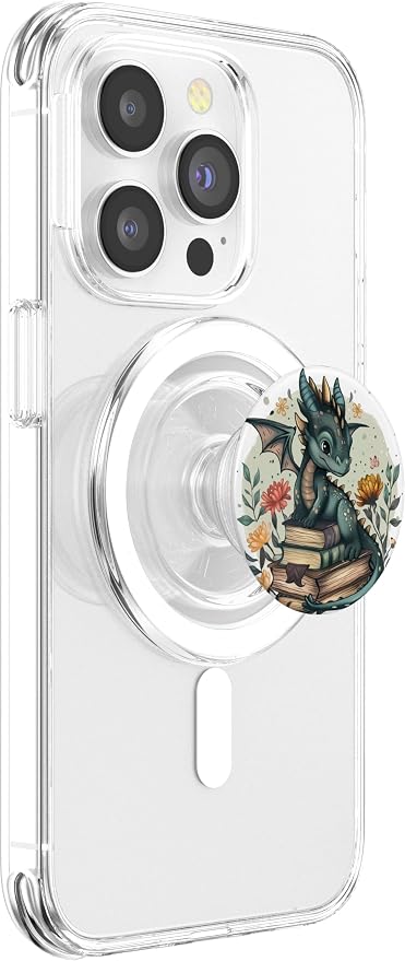 Book Lover Dragon Bookworm Reading Librarian PopSockets Adhesive PopGrip