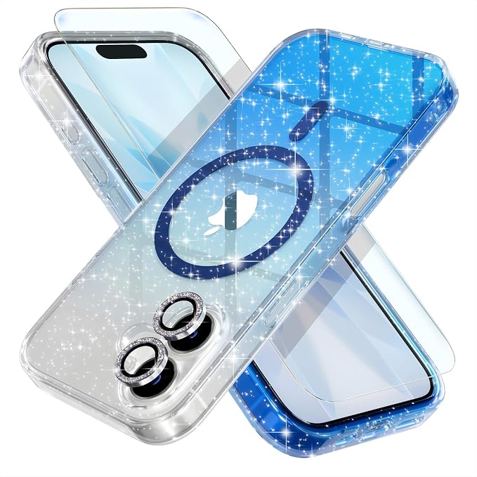 Choiche for iPhone 15 Pro Max Case Compatible with MagSafe Glitter Black | Women Girly Cute Glitter Sparkly Magnetic Phone Case with Diamond Camera Lens Protectors Military-Grade Drop Protection 6.7