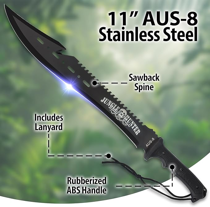 Black Legion Jungle Hunter Machete with Sheath | 25" Tactical Survival Machete Knife | Heavy Duty Sawback Blade for Yard Work & Gardening | Full Tang Stainless Steel | Outdoor & Camping Tool