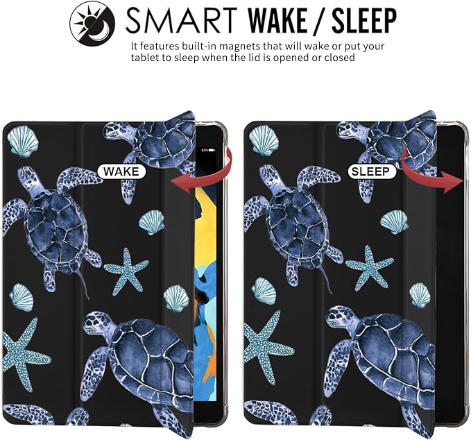 JOYLAND Blue Turtle for iPad Air 11 Inch M3(2025)/M2 (2024)Air 5th/4th Generation Case 2022/2020 10.9 Inch with Pencil Holder-Trifold Stand Protective Cover with Soft TPU BackBlack
