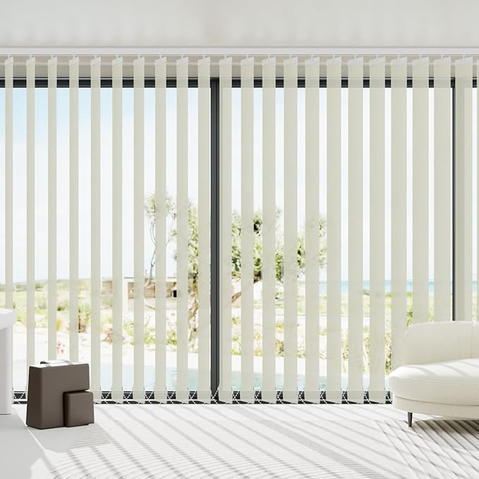 Blindify Motorized Vertical Blinds Compatible with Alexa Google Home, Light Filtering Sliding Door Shades Smart Vertical Blinds Remote Control Customize, Pure Beige
