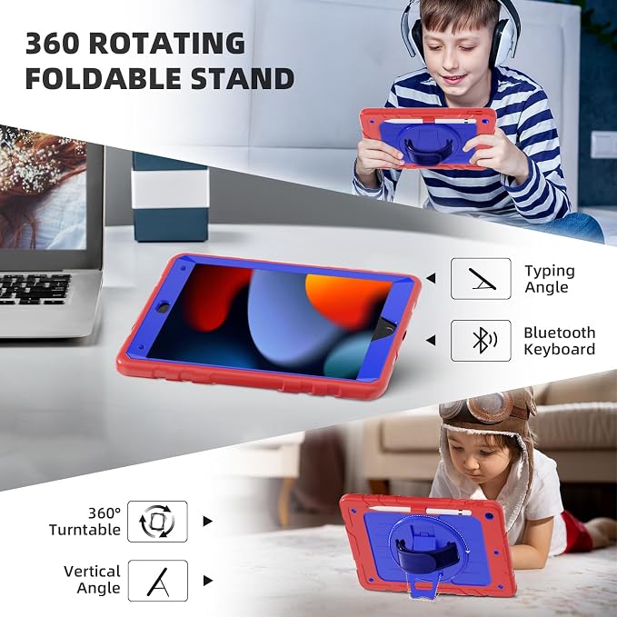 Case for iPad 9th/8th/7th Generation-Built-in Screen Protectorwith Pencil Holder&amp360°Rotating Hand StrapShoulder StrapCase for iPad 10.2 inch 2021-2019(Black)