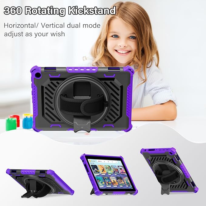 for Flre HD 8 &amp 8 Plus Case 12th/10th Generation (2024/2022/2020 Release) with 360 Kickstand Hand Strap for Kids