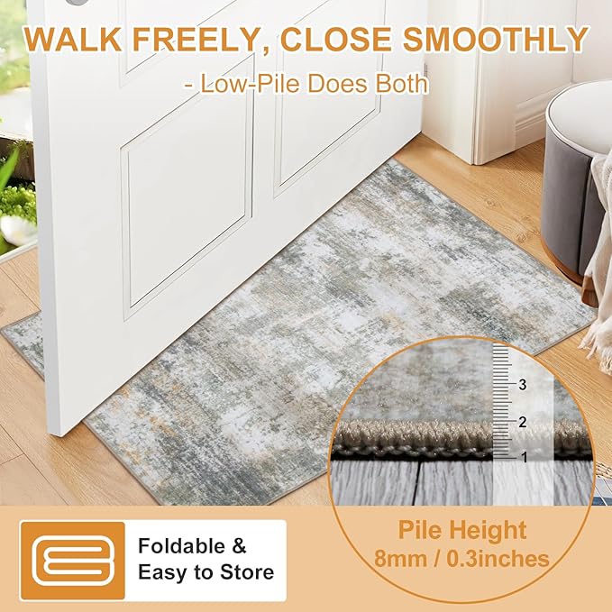 WILLSUN Washable Area Rugs, 2x6 Non-Slip Boho Area Rugs for Kitchen, Living Room, Bedroom, Machine Washable Vintage Rug, Indoor Floral Print Carpet for Home Decor, Kid & Pet Friendly Mat