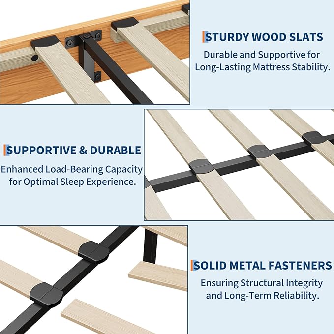 Garvee Wood Platform Bed Frame, Full Size Bed Frame, Wood Slat Support, No Box Spring Needed, Easy Assembly, Noise-Free Design, Underbed Space for Storage