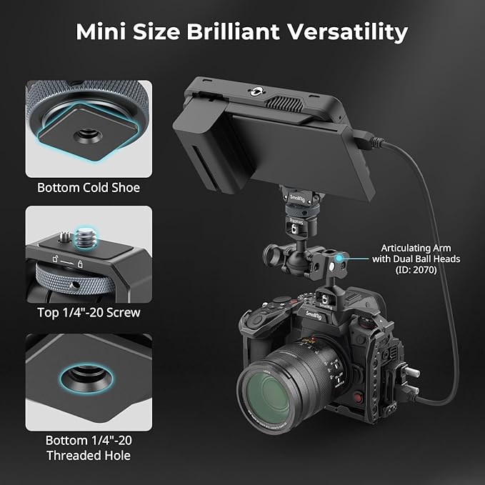 SmallRig Camera Monitor Mount Lite with Cold Shoe, Swivel 360° and Tilt 180° Holder for Field Monitor, LED, Flash and Video Shooting Photography Accessories, Max Load Capacity of 90° Tilt 3.2kg
