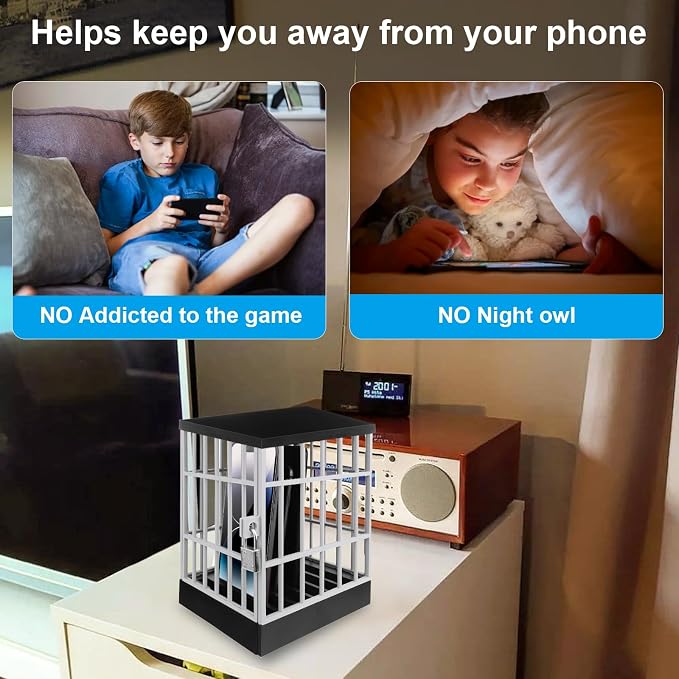 Gemaxvoled Cell Phone Jail Lock Box Mobile Phones Prison Lockable Cage for Classroom Family Time Party
