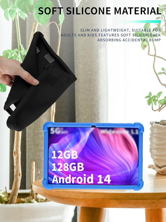 Case for YLEEBG TAB10 10 inch Android 14 TabletsWUNIAK Hollow Back DesignHeat Dissipation Shockproof Lightweight Adjustable Kickstand Silicone Shell&ampKids Friendly Soft CaseBlack