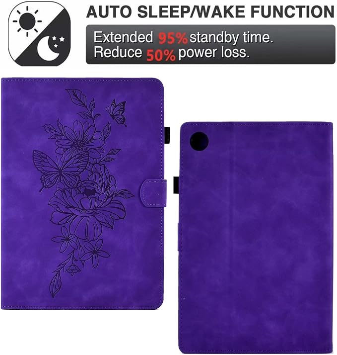 Case for Samsung Galaxy Tab A9 8.7 Inch 2023 (SM-X110/X115/X117) Suede Embossed Flower Flip Stand Protective Shell with Pen Holder &amp Card Slot No Smart Auto Wake/Sleep Function Brown