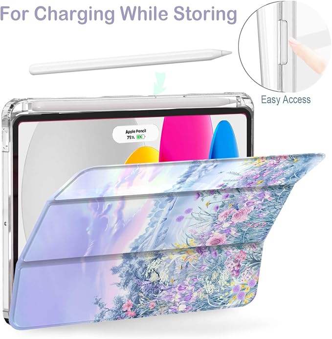Feams Case for iPad mini 7 A17 Pro 2024/iPad Mini 6 2021 Slim Lightweight Trifold iPad mini 7 A17 Pro Case 8.3 Inch 2024 Clear Back Cover with Pencil Holder &amp Auto Sleep Blue Bow