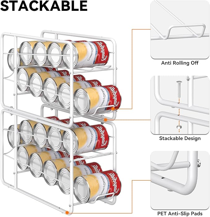 MOOACE 4 Pack Can Dispenser Rack, Stackable Can Storage Organizer Holder for Canned food Kitchen Cabinet Pantry Countertop, White